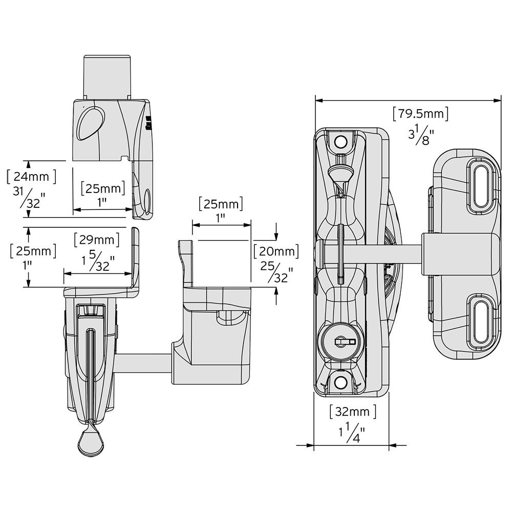 D&D Technologies skląstis varteliams rakinamas raktu iš dviejų pusių.