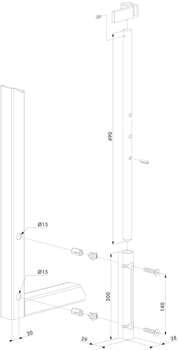 Locinox atveriamu vartu fiksatorius su cinkuotu strypu.