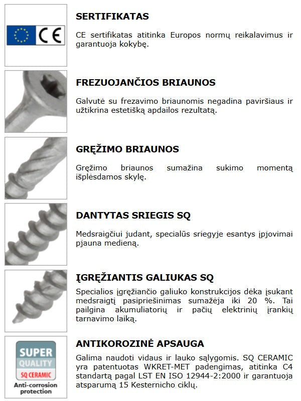 Medsraigtis ileidziama TORX galva daliniu sriegiu lauko darbams savybes