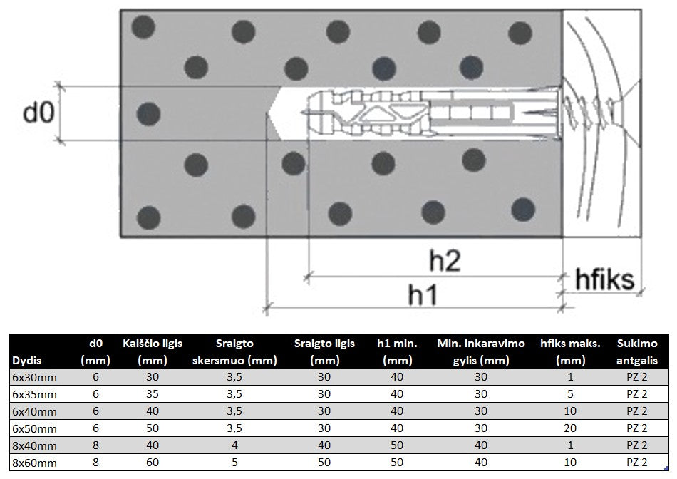 Medsraigtis sukamas PZ   ileidziamas kaistis L-30 60mm Specifikacija