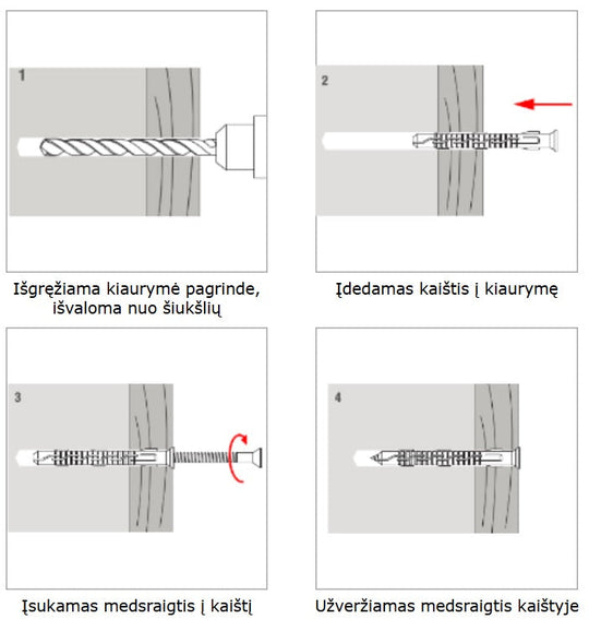 Medsraigtis sukamas Torx su ileidziamu kaisciu montavimas