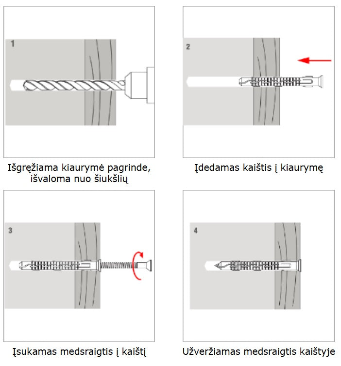 Medsraigtis sukamas Torx su ileidziamu kaisciu montavimas