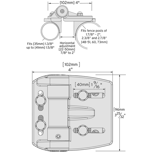 D&D Technologies reguliuojami vyriai su pritraukimu 2vnt apvalaus vamzdžio tvoros varteliams iki 25kg.