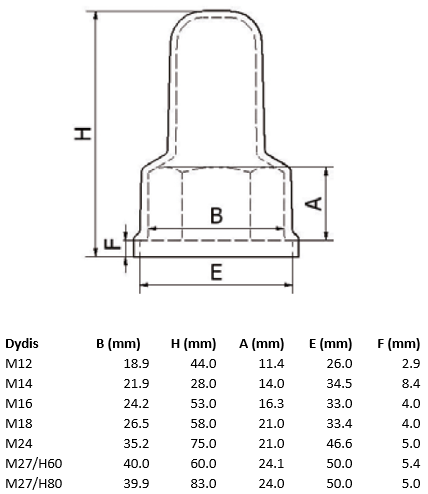 Veržlės su poveržle ir varžto prailgintas dangtelis.