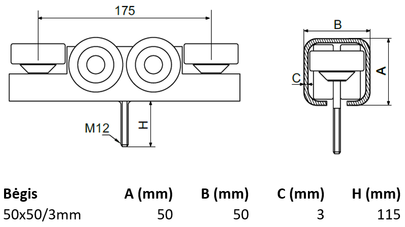 Vezimelis kabantiems vartams su 6 plastikiniais ratukais.
