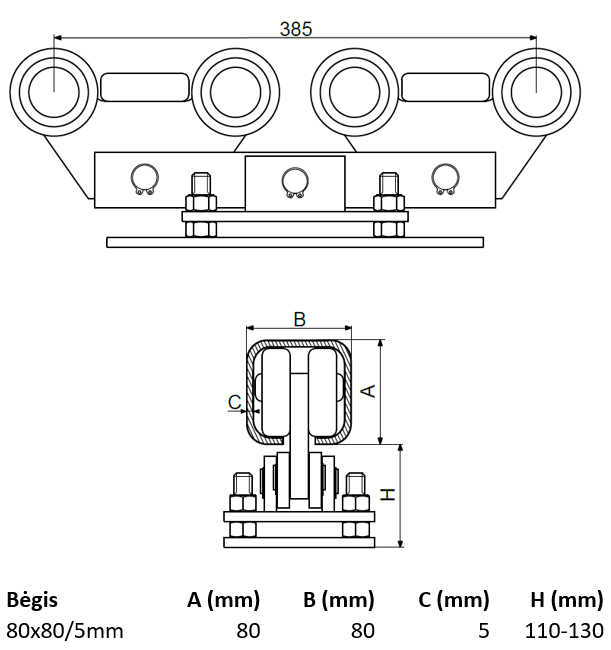 Vezimelis pasiverciantis reguliuojamas dvigubas su 10 plastikiniu metaliniu ratuku.
