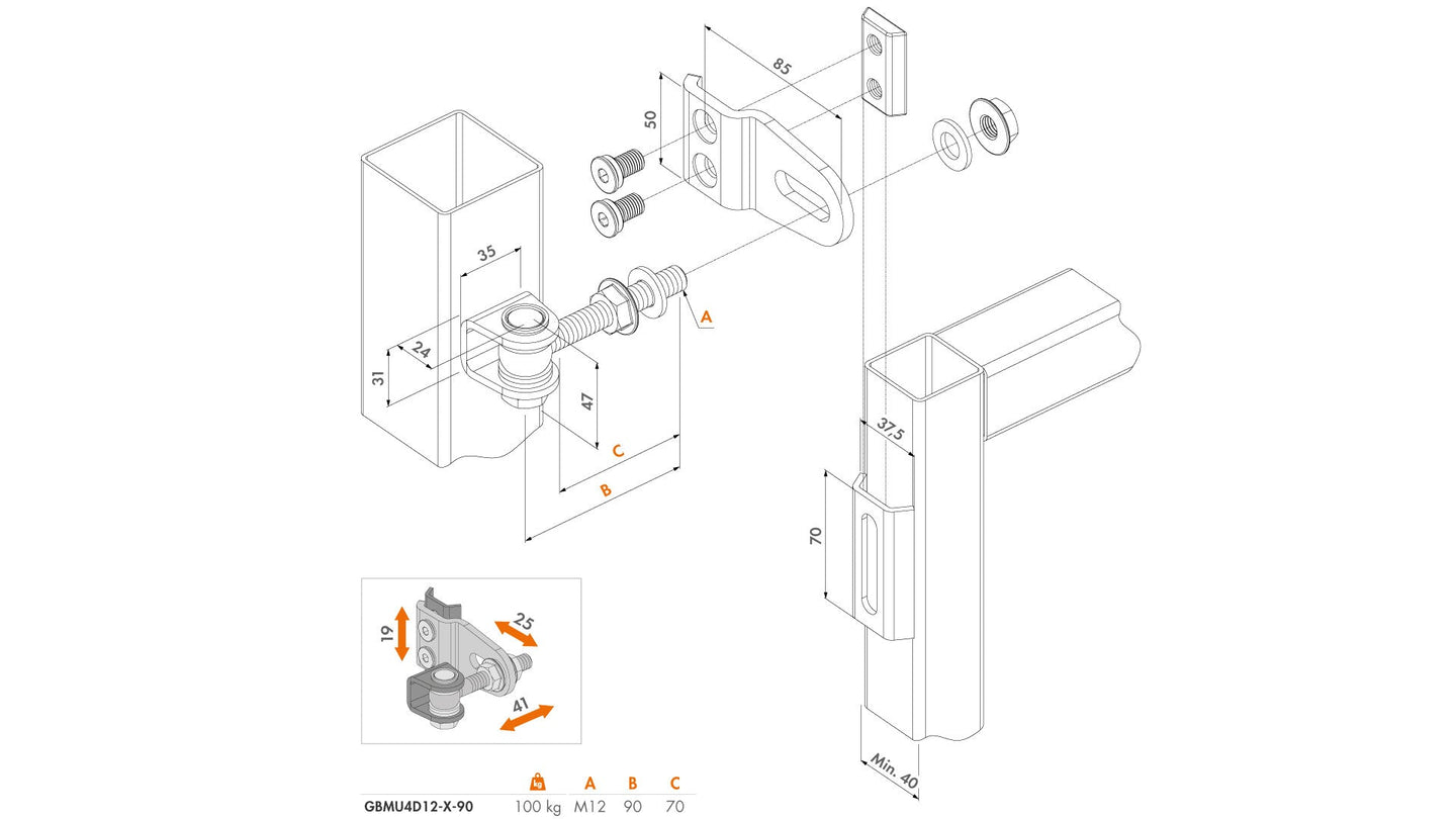 Virinamas 180 laipsniu vyris 4 kryptimis reguliuojamas Locinox brezinys